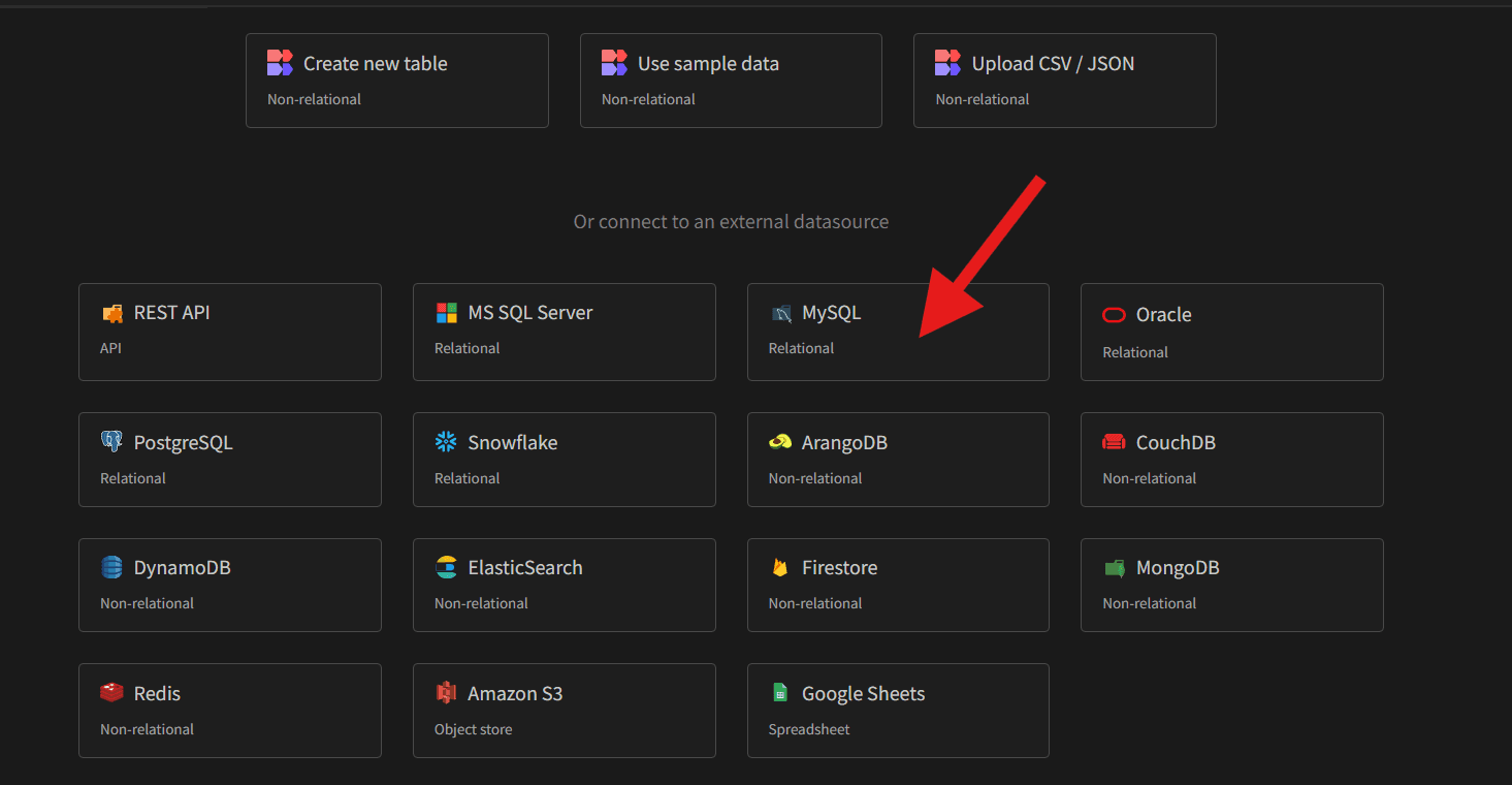 Budibase data source settings connecting to MySQL