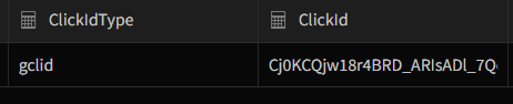 ClickidType and Clickid columns filled in automatically from the source URL